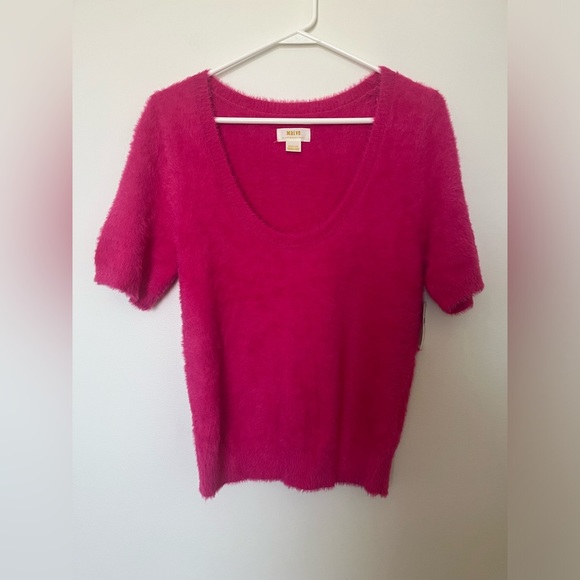 Anthropologie Maeve Rona Eyelash Sweater Tee Fuzzy - Picture 2 of 9